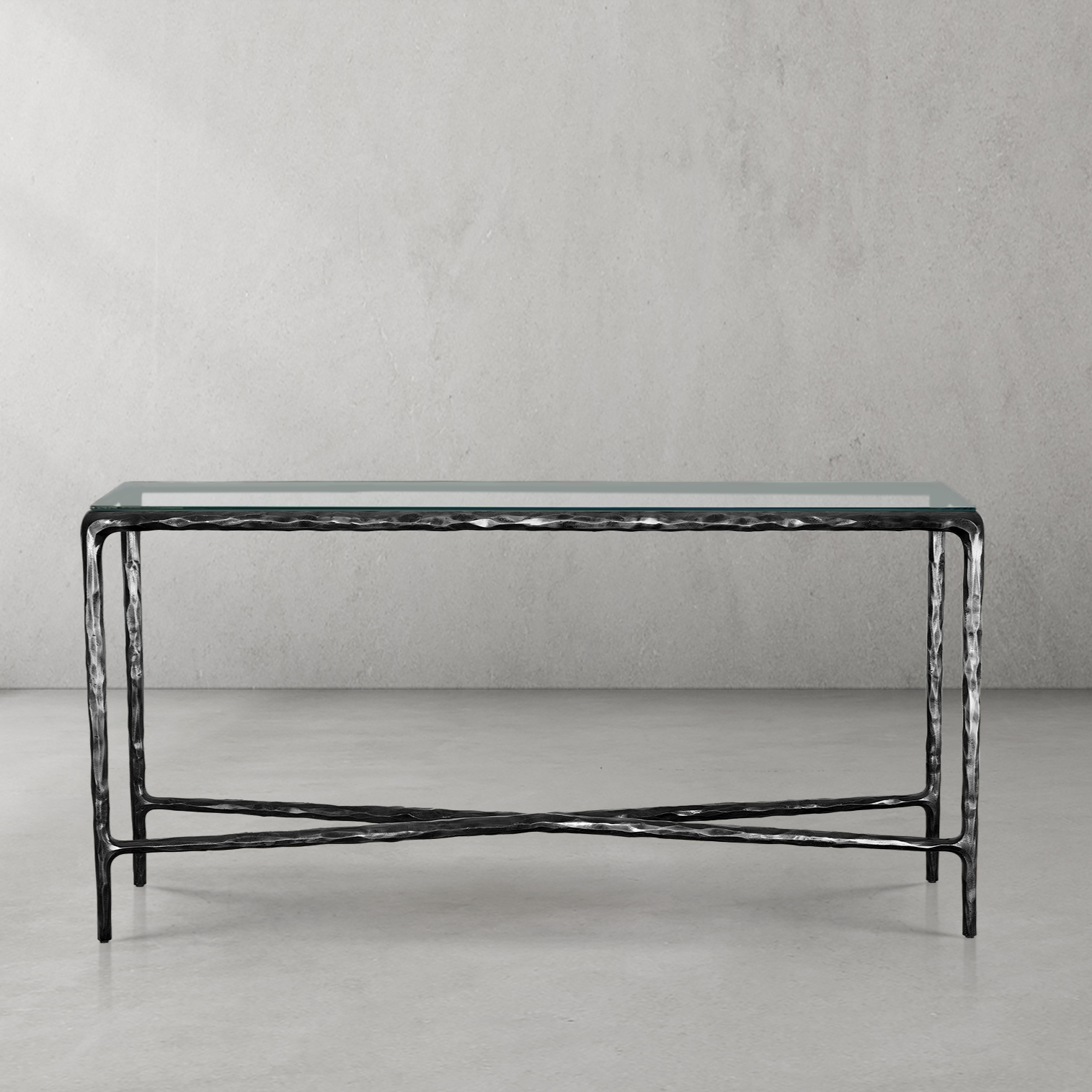 Hand-Forged Metal Rectangle Glass Console Table 60" 72"